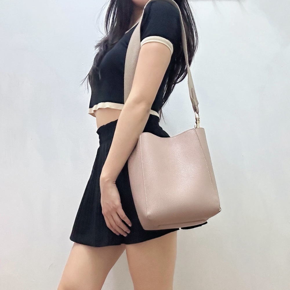 Mauve blush pink bucket bag